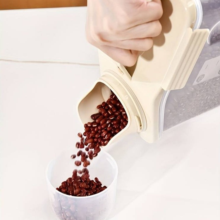 Cube Rice Storage Box, Kitchen Sealed Food Container, Transparent Grain Storage Tank, Food Storage Container with Pouring Spout And Measuring Cup Lid, Kitchen Pantry Organizer Cube Rice Storage Box, Kitchen Sealed Food Container, Transparent Grain Storage Tank, Food Storage Container with Pouring Spout And Measuring Cup Lid, Kitchen Pantry Organizer